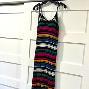 Mango Basics Knitted Metallic Multi Color Striped Pleated Maxi Dress Size S